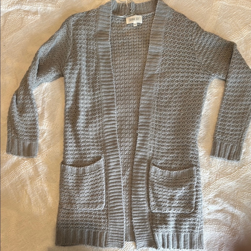Gray Textured Knit Cardigan Sweater